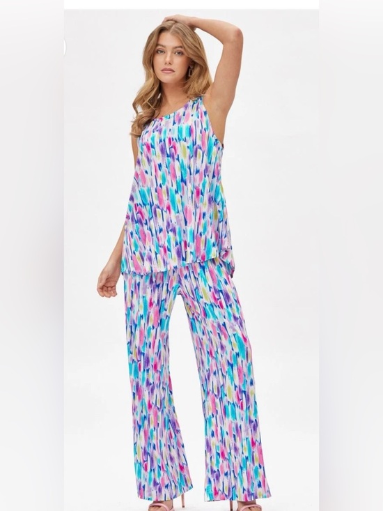 Dear Scarlett Tops - Dear Scarlett Boutique Sleeveless Brushstroke Print Tank Top and Pant Set